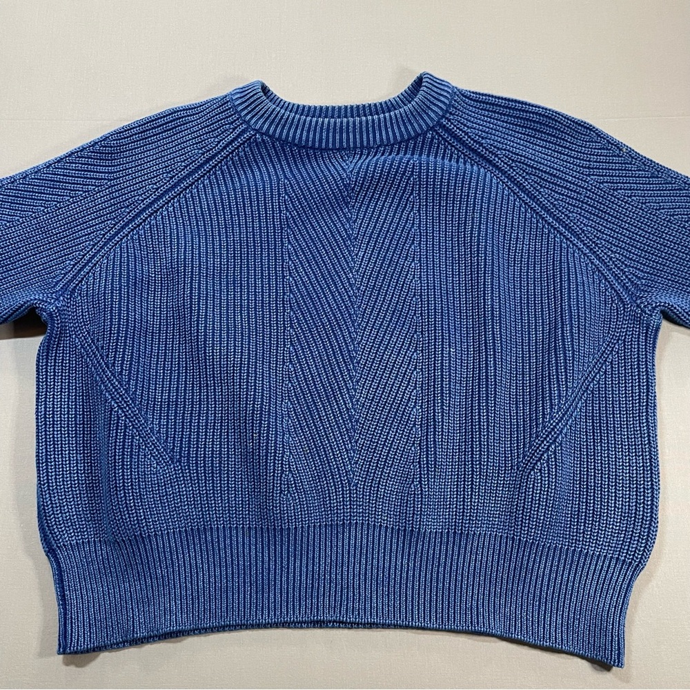 Demylee Chelsea Cotton Crew Sweater in Washed Denim, Herringbone - Womens Medium - Picture 4 of 16
